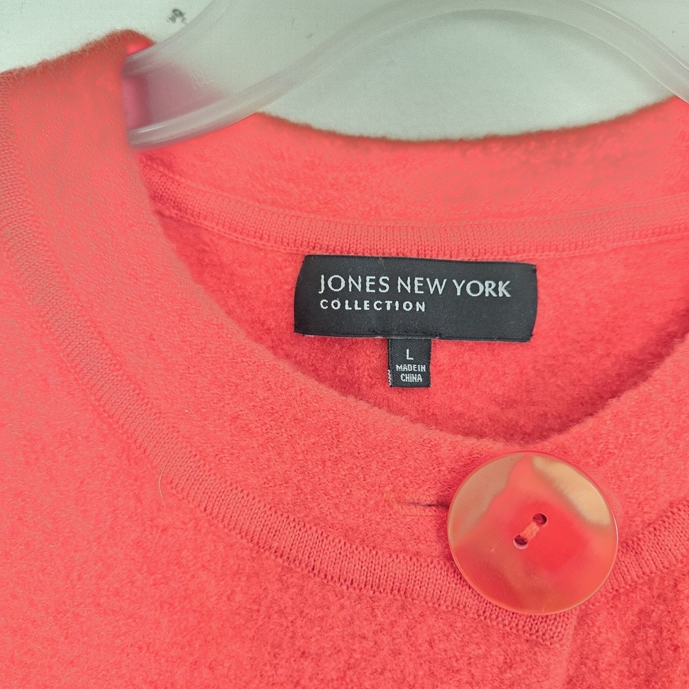 Jones Of New York 100% Merino Wool Orange Artsy 3/4 Puff Sleeve Cardigan Sz Lrg - Picture 2 of 16